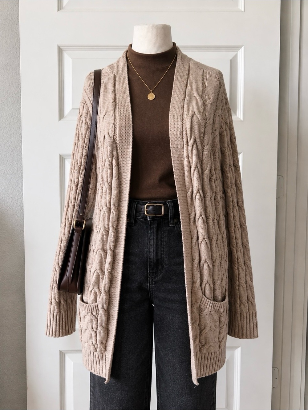 St. John’s Bay PXL Beige Cable Knit Open Front Cardigan Sweater Longline Pockets